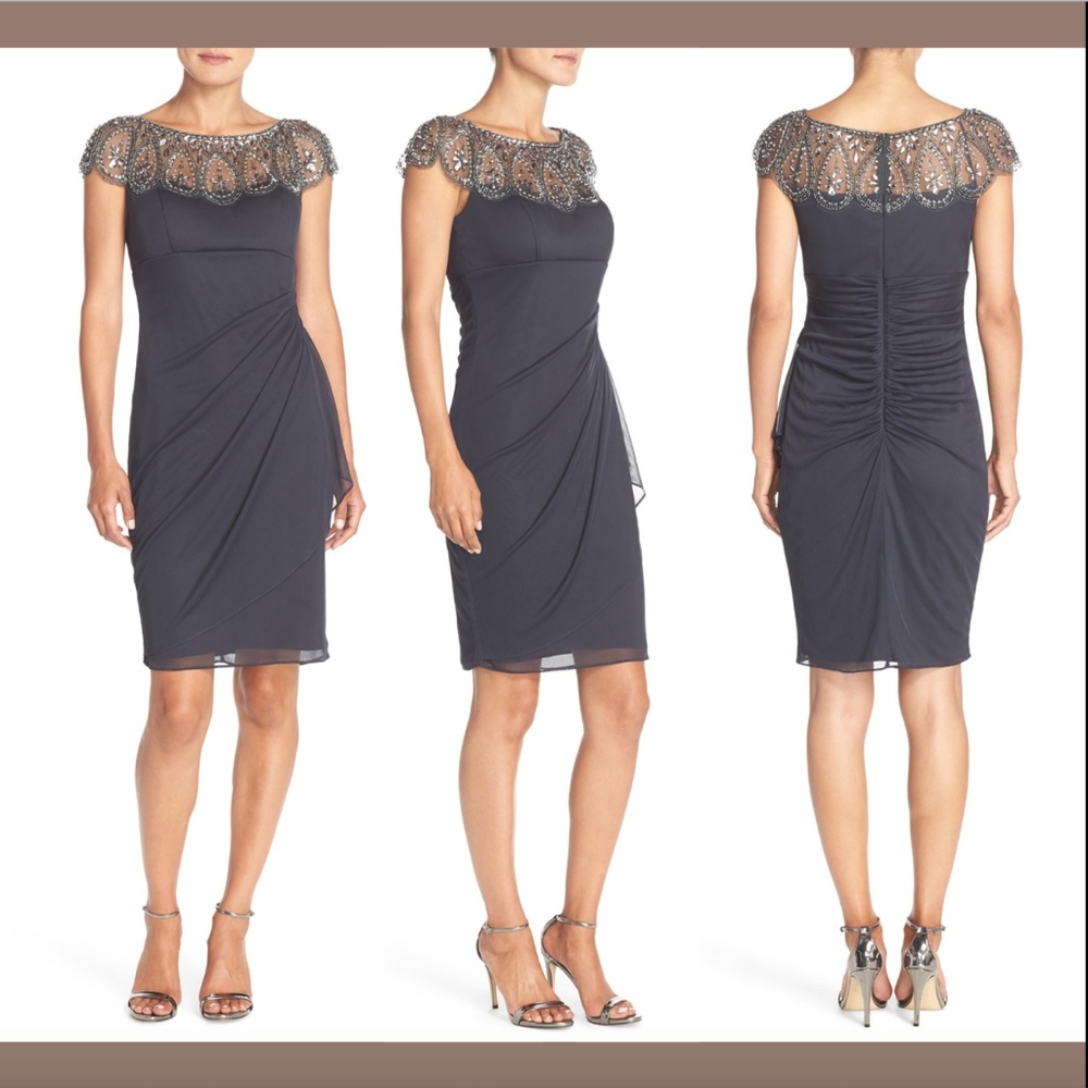 NWD XSCAPE Embellished‎ Chiffon Sheath Dress